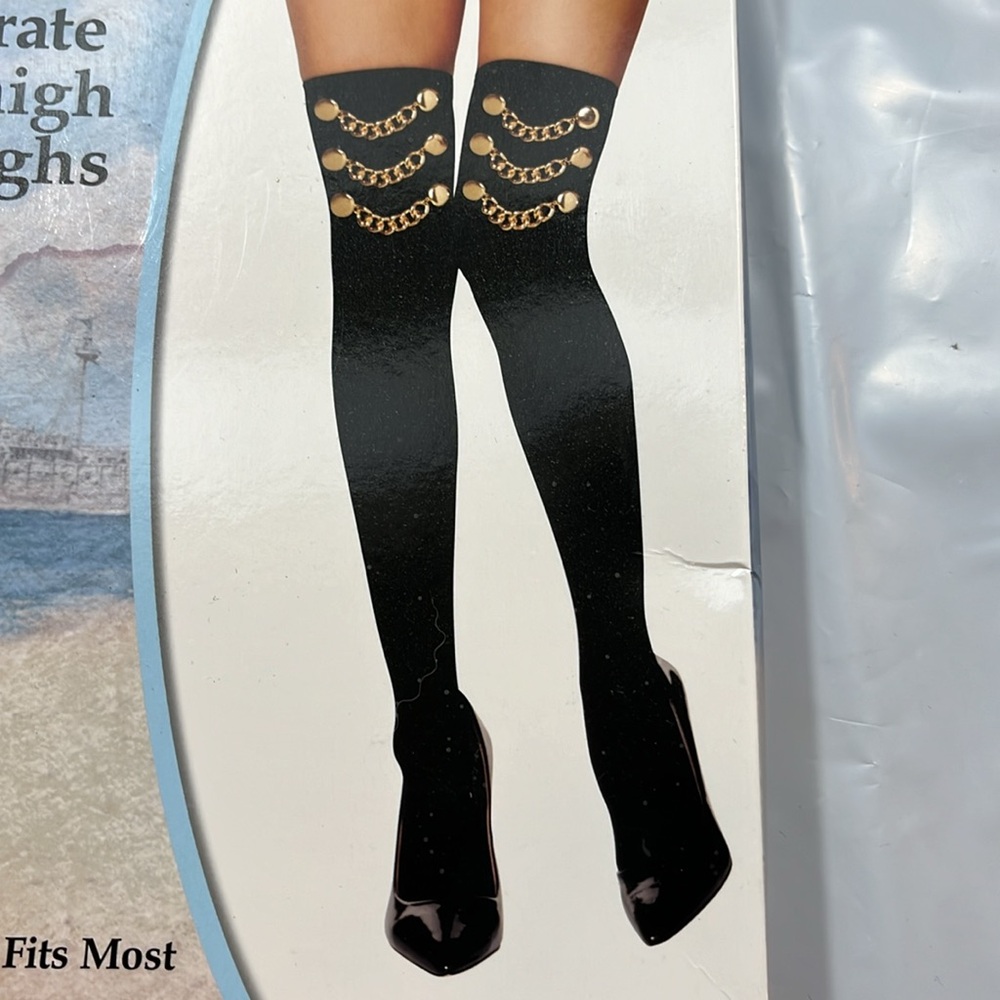PIRATE STOCKINGS Spirit halloween pirate thigh highs NYLON spandex fits 5’-5-10”